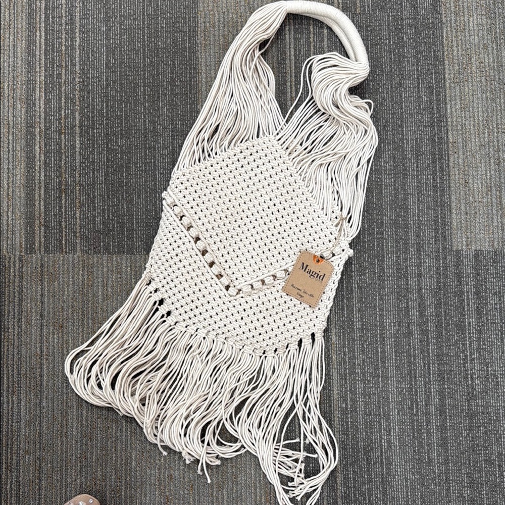 Magid Natural Cotton Macrame Fringe Shoulder Bag - Picture 3 of 10
